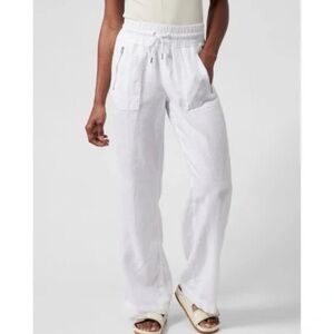 Athleta Cabo White linen Drawstring Wide Leg Pants
